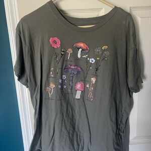 Graphic Tee with Mushroom and Flower Design